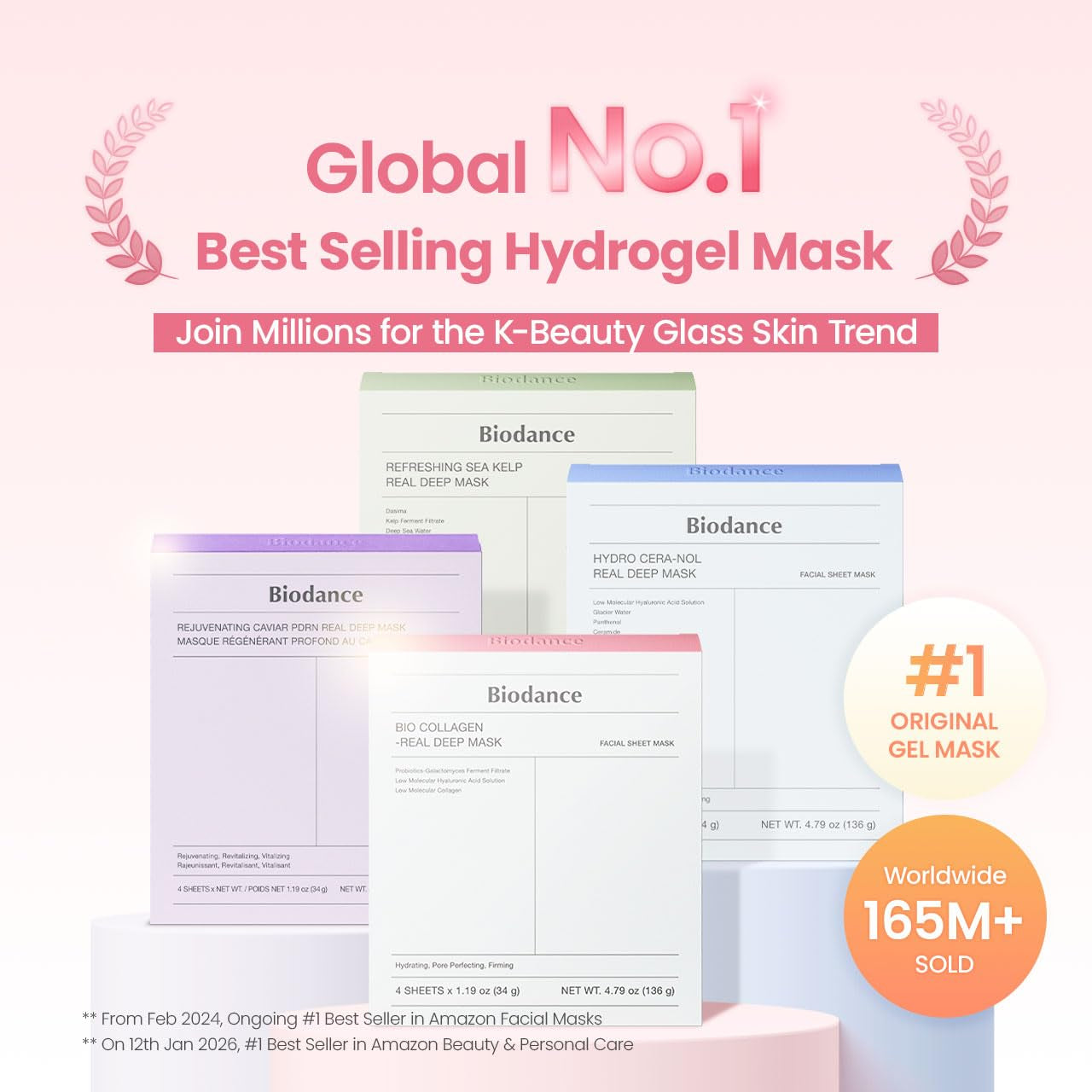 Bio-Collagen Real Deep Mask, Hydrating Overnight Hydrogel Mask, Pore Minimizing, Elasticity, Plumping Improvement, Korean Skin Care, Gifts for Women | 1.19Oz(34G) X 4Ea