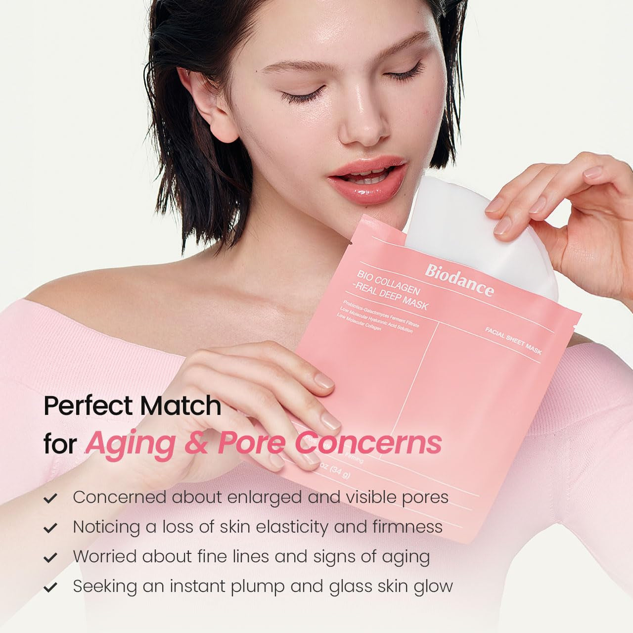 Bio-Collagen Real Deep Mask, Hydrating Overnight Hydrogel Mask, Pore Minimizing, Elasticity, Plumping Improvement, Korean Skin Care, Gifts for Women | 1.19Oz(34G) X 4Ea